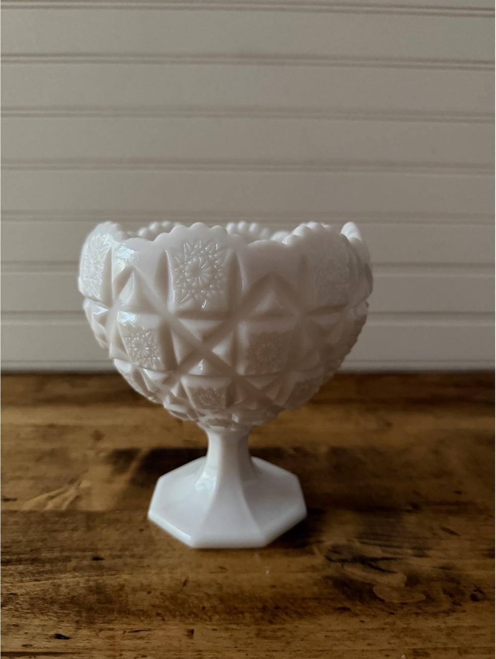 Vintage Westmoreland Milk Glass Old Quilt Footed Compote Tulip Candy Dish 6.25"